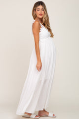 Ivory Crochet Lace Maternity Maxi Dress