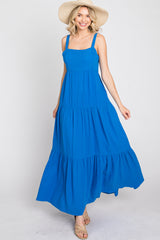 Blue Sleeveless Ruffle Tiered Maternity Maxi Dress