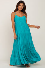 Turquoise Tiered Maternity Maxi Dress