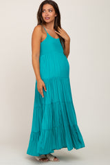 Turquoise Tiered Maternity Maxi Dress