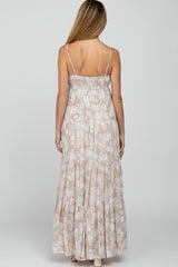 Taupe Floral Square Neck Tiered Maternity Maxi Dress