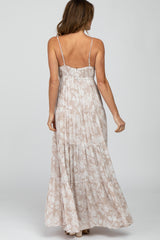 Taupe Floral Square Neck Tiered Maxi Dress