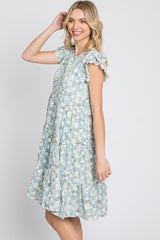 Mint Green Floral Embroidered Tiered Dress