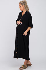 Black Oversized Button Down Maternity Midi Dress