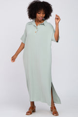 Light Olive Collared Linen Maternity Maxi Dress