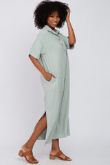 Light Olive Collared Linen Maxi Dress