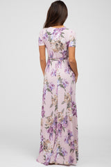 Lavender Floral Waist Tie Wrap Maxi Dress