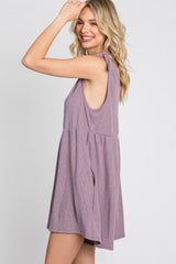 Lavender Waffle Knit Shoulder Tie Romper