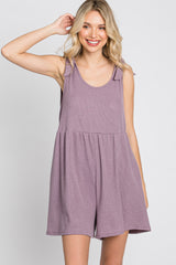 Lavender Waffle Knit Shoulder Tie Romper