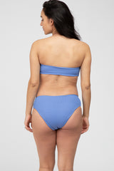 Periwinkle Ribbed Bandeau Maternity Bikini Swim Set