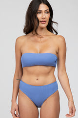 Periwinkle Ribbed Bandeau Maternity Bikini Swim Set