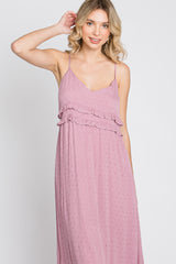 Mauve Swiss Dot Ruffle Accent Maxi Dress