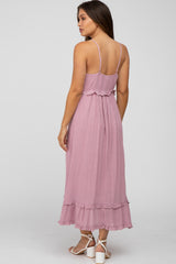 Mauve Swiss Dot Ruffle Accent Maternity Maxi Dress