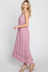 Mauve Swiss Dot Ruffle Accent Maxi Dress