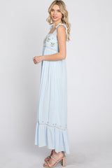 Light Blue Floral Embroidered Sleeveless Maxi Dress