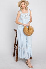 Light Blue Floral Embroidered Sleeveless Maxi Dress