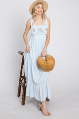 Light Blue Floral Embroidered Sleeveless Maternity Maxi Dress