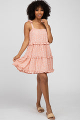 Peach Floral Tiered Mini Dress