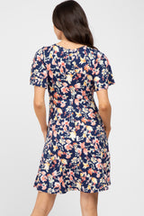 Navy Floral Short Sleeve Maternity Dress