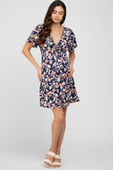 Navy Floral Short Sleeve Maternity Dress