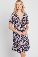 Navy Floral Short Sleeve Dress