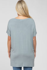 Blue V-Neck Oversized Maternity Short Sleeve Top