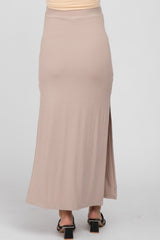 Taupe Ribbed Side Slit Maternity Maxi Skirt