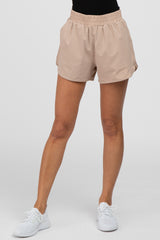 Taupe Rounded Hem Active Shorts