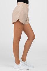 Taupe Rounded Hem Active Shorts