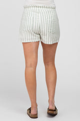 Light Olive Striped Drawstring Maternity Shorts