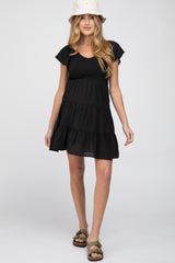 Black Smocked Top Tiered Skirt Maternity Dress