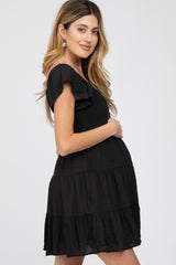 Black Smocked Top Tiered Skirt Maternity Dress