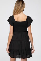 Black Smocked Top Tiered Skirt Maternity Dress