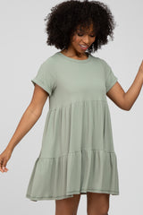 Light Olive Ribbed Maternity Tiered Dress