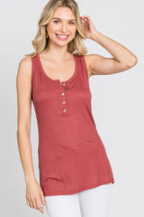 Rust Ribbed Button Up Maternity Tank Top