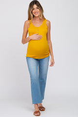 Yellow Ribbed Button Up Maternity Tank Top