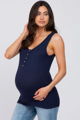 Navy Blue Button Up Maternity Tank Top