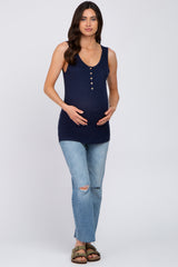 Navy Blue Button Up Maternity Tank Top