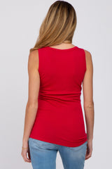 Red Ribbed Button Up Maternity Tank Top