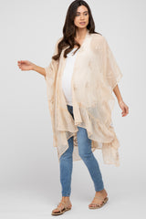 Beige Chiffon Floral Embroidered Ruffle Maternity Cover-Up