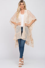 Beige Chiffon Floral Embroidered Ruffle Cover-Up