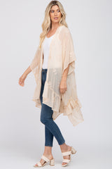 Beige Chiffon Floral Embroidered Ruffle Cover-Up