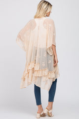 Beige Chiffon Floral Embroidered Ruffle Cover-Up