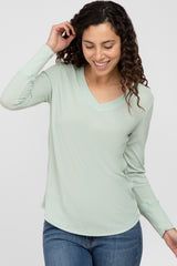 Light Olive Waffle Knit Long Sleeve Top