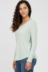 Light Olive Waffle Knit Long Sleeve Top