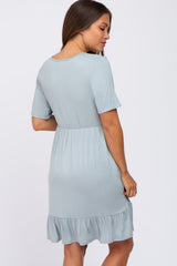 Light Blue V-Neck Ruffle Hem Maternity Dress