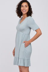 Light Blue V-Neck Ruffle Hem Dress