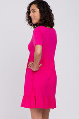 Fuchsia V-Neck Ruffle Hem Dress