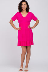 Fuchsia V-Neck Ruffle Hem Maternity Dress