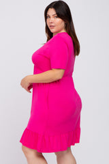 Fuchsia V-Neck Ruffle Hem Dress